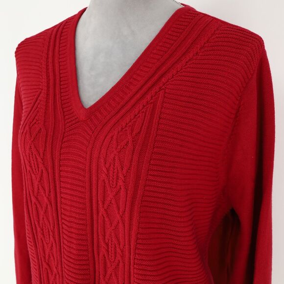 Talbots Sweater Plus Size 3X Red Cable Knit Cotton Pullover V-Neck Festive Fall - Picture 11 of 11